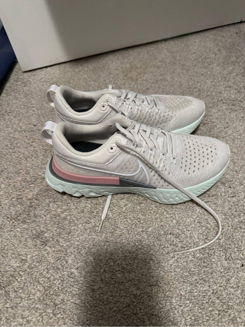 Nike Women’s Light Gray Sneakers with Mint and Pink Accents